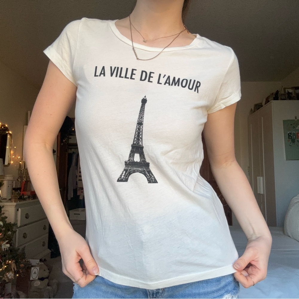 forever 21 cream paris eiffel tower graphic t-shirt